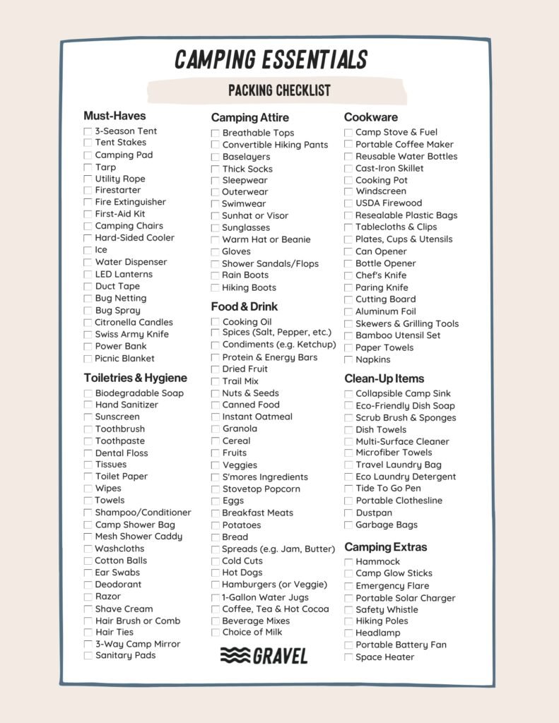 Camping List Packing Checklist